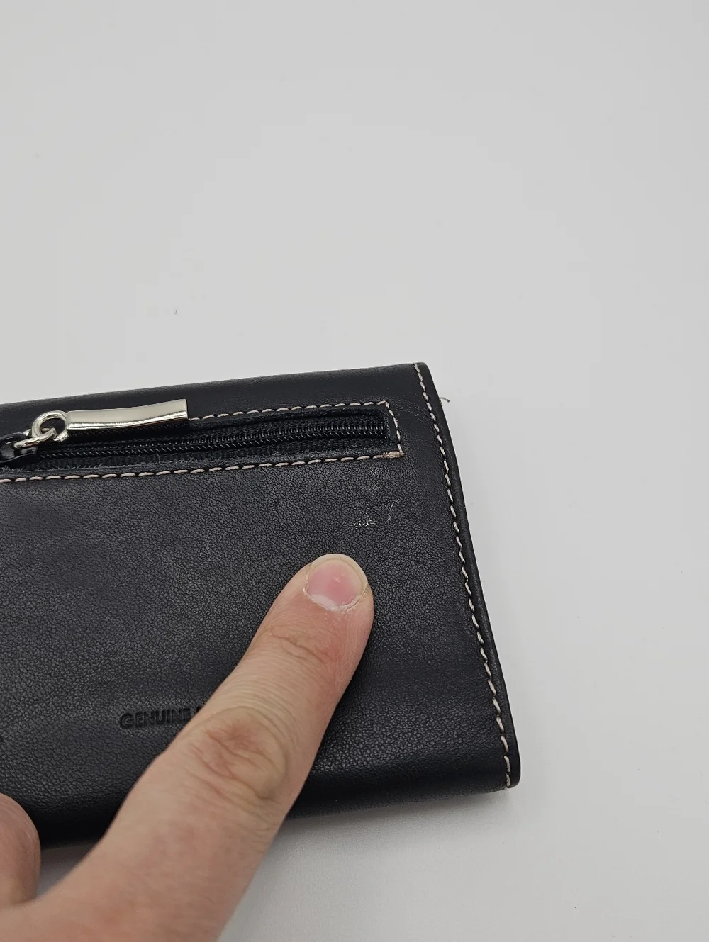 Black genuine leather trifold wallet